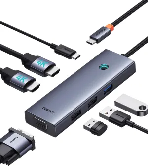 Docking Station Dual Monitor, Baseus 7 in 1 Laptop Docking Station 3 Monitors, USB C HUB with 4K HDMI, VGA, 100W PD, 3 USB for iPhone 15/MacBook/Dell/HP