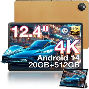 DOOGEE 12.4 Inch Tablet with Keyboard,4K Display T30 Max Tablets, 10800mAh 33W Fast,20GB RAM 512GB ROM,Helio G99 Octa-core,Android 14,TUV Certified,4G-LTE Android Tablet with Case & Protective Film