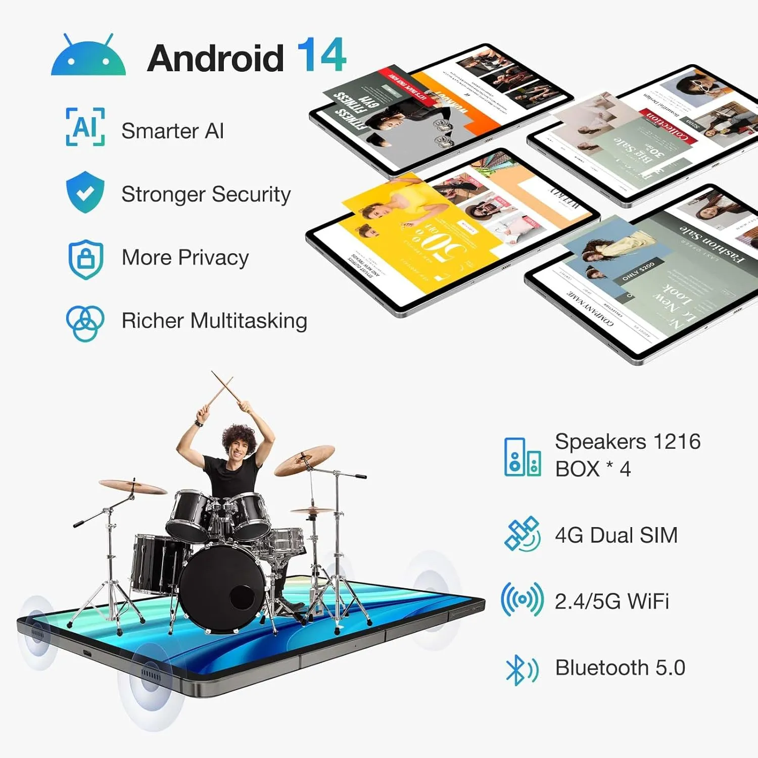 DOOGEE 12.4 Inch Tablet with Keyboard,4K Display T30 Max Tablets, 10800mAh 33W Fast,20GB RAM 512GB ROM,Helio G99 Octa-core,Android 14,TUV Certified,4G-LTE Android Tablet with Case & Protective Film