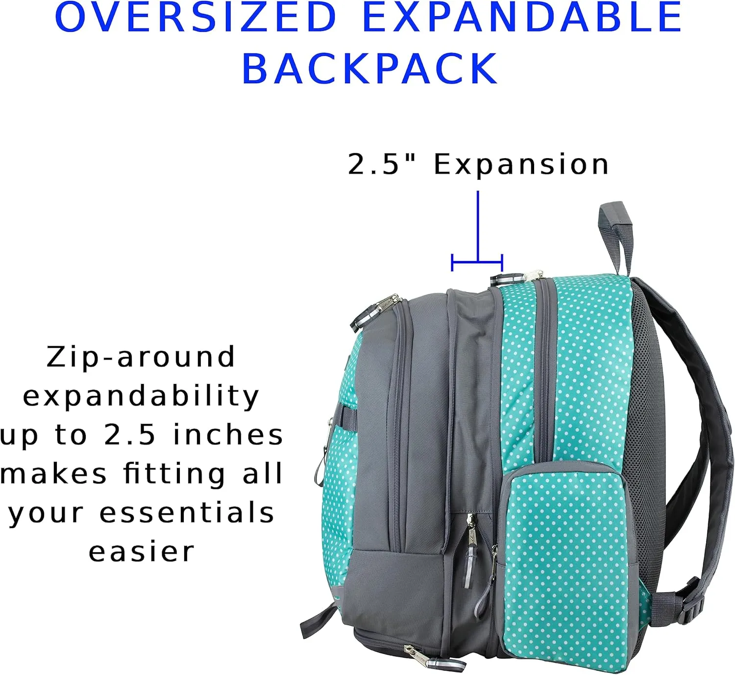 Eastsport Extra Large Backpack Expandable Oversized for Travel Hiking Work Camping Sports Outdoors with Drawstring Bag Mochila De Viaje Teeny Tiny Dots
