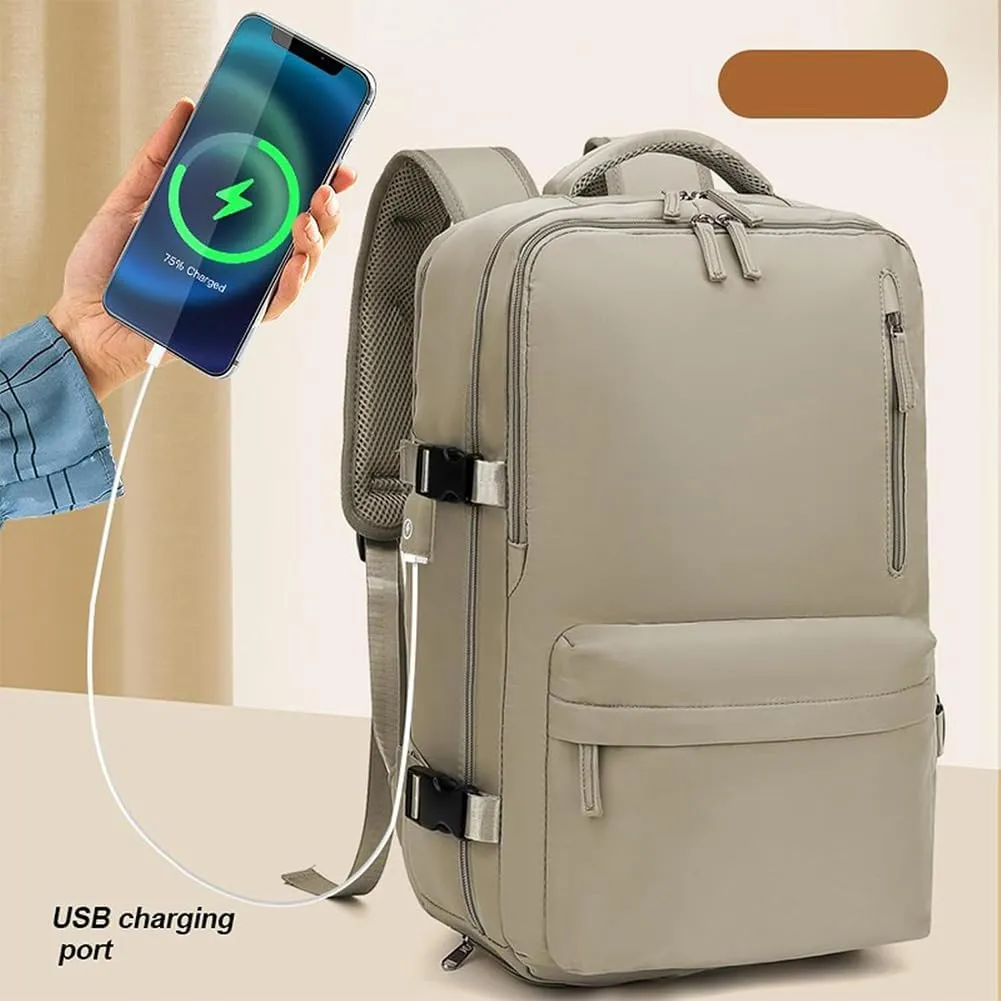 Easypacker Travel Backpack, Easy Packer Travel Backpack, 180° All-Open Design, Waterproof, with USB Charging (Beige)