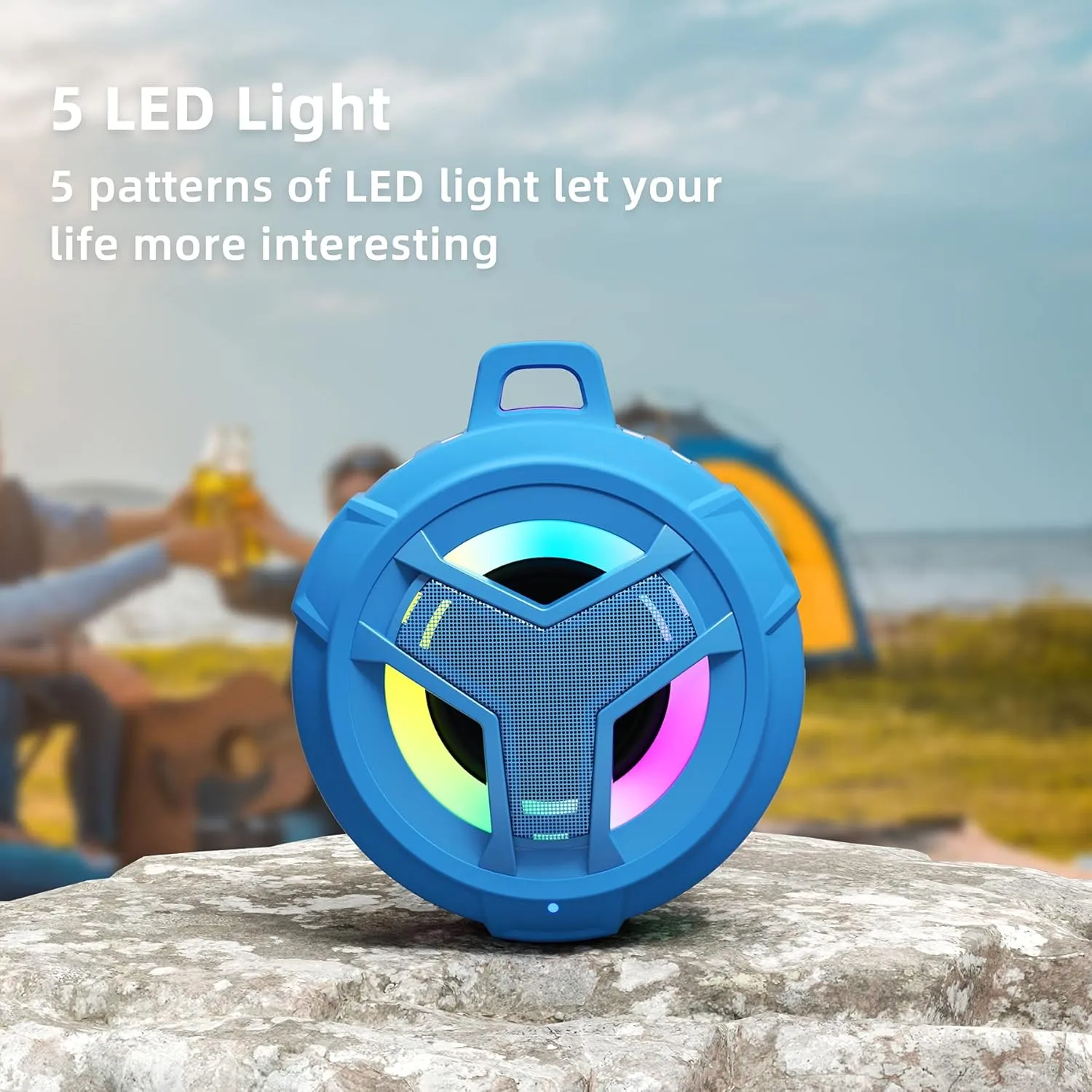 EBODA Shower Bluetooth Waterproof Speaker, IPX7 Floating Portable Wireless Small Speakers with Light, 24H Playtime for Beach, Pool, Kayak Accessories, Gifts for Men and women -Coral Blue