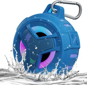 EBODA Shower Bluetooth Waterproof Speaker, IPX7 Floating Portable Wireless Small Speakers with Light, 24H Playtime for Beach, Pool, Kayak Accessories, Gifts for Men and women -Coral Blue