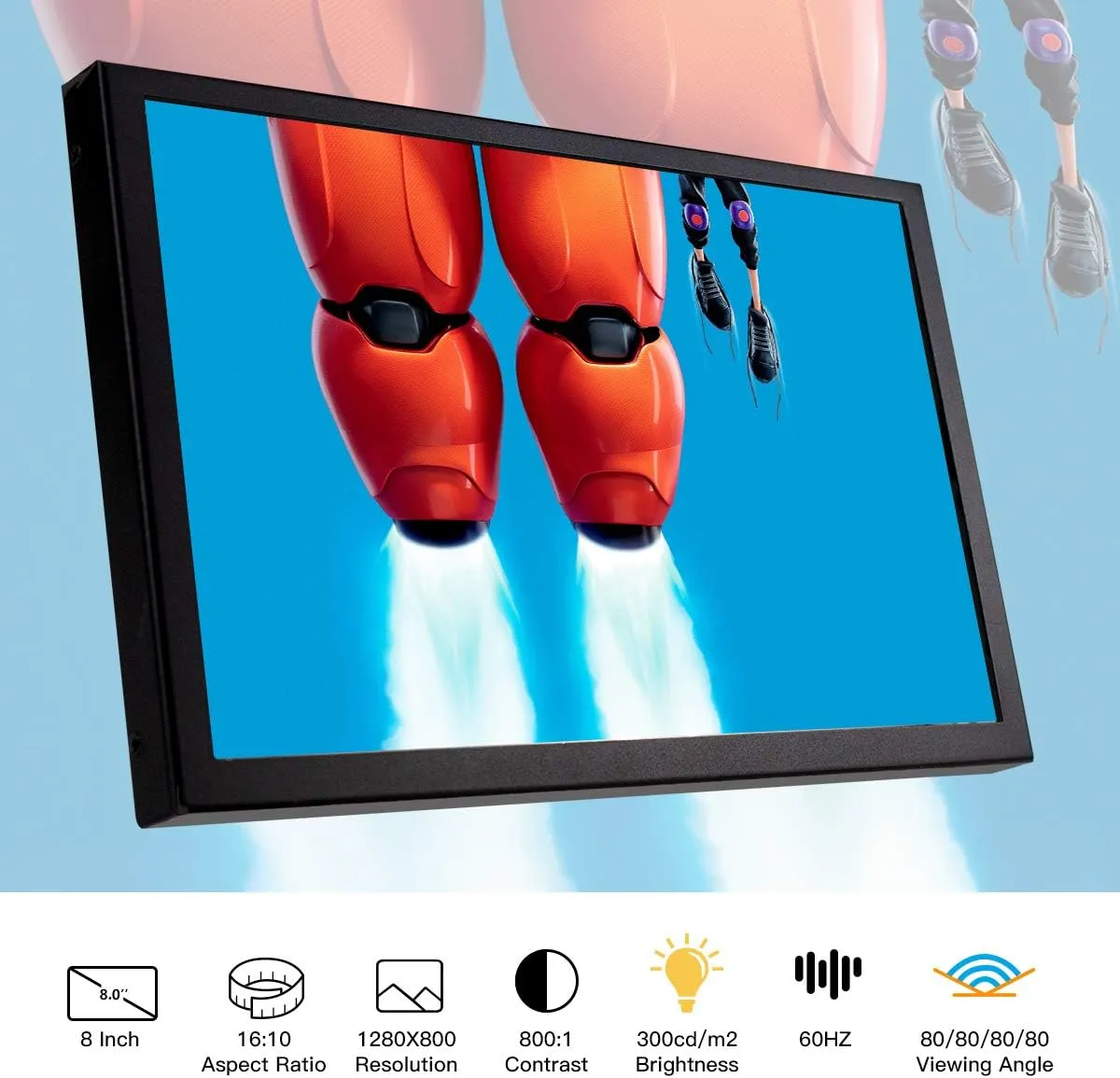 ELECROW 8 Inch Not-Touch Portable Monitor, 1280x800 Mini LCD Display USB Powered Screen Compatible with Raspberry Pi, Laptop, PC, Jetson Nano, Game Consoles