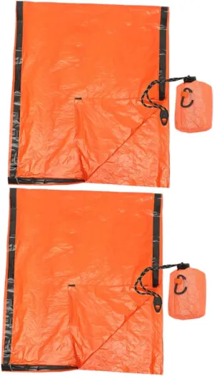 Emergency Sleeping Bag Set 2 Aluminum Film Sheets Warm Bag for Adults Compact Bivy Sack with Whistle