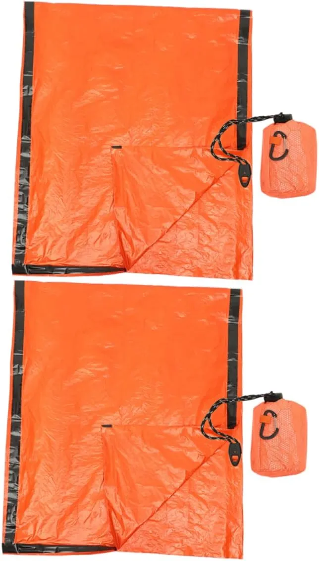 Emergency Sleeping Bag Set 2 Aluminum Film Sheets Warm Bag for Adults Compact Bivy Sack with Whistle