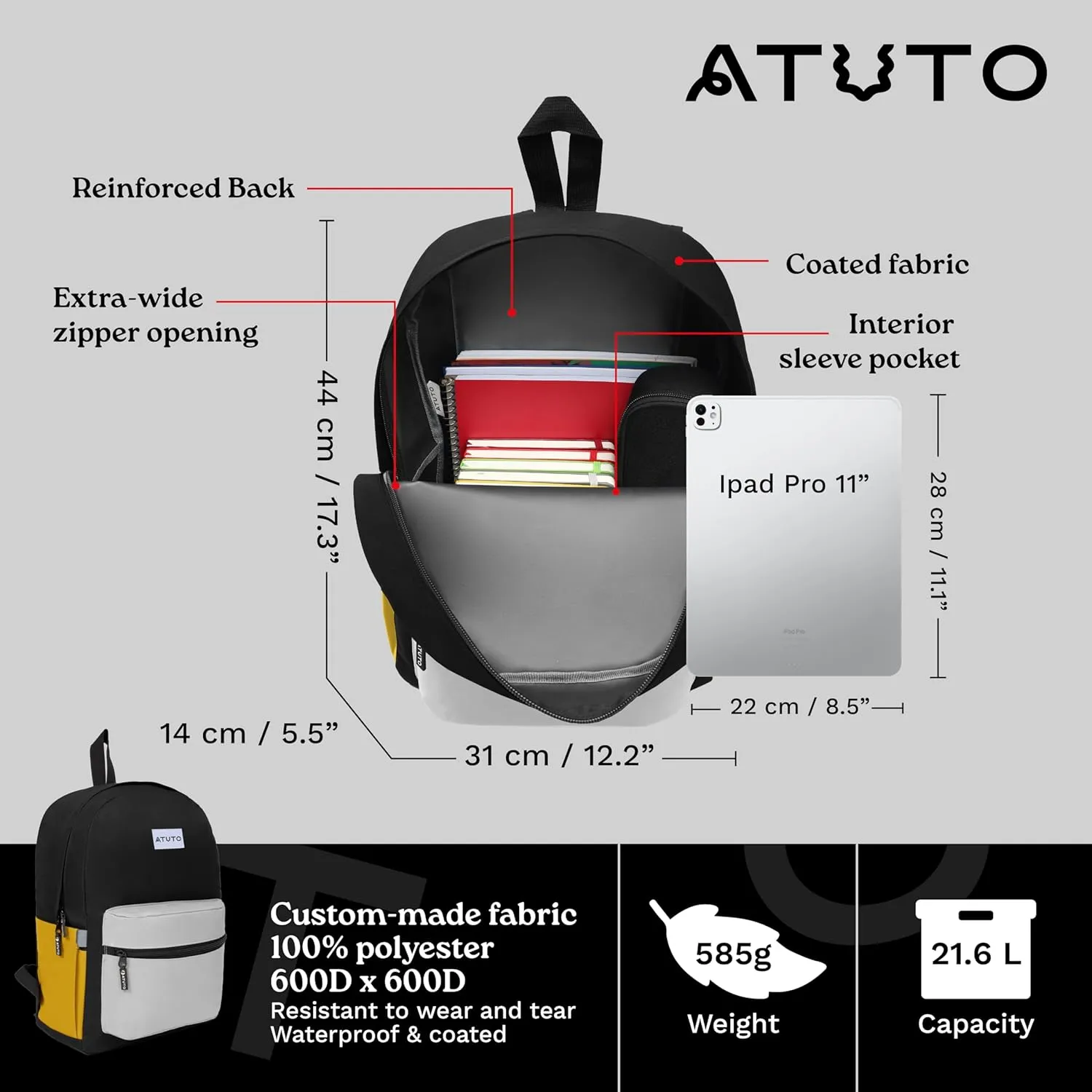 Everyday Backpack, Basic Backpack for Women and Men, Casual Backpack with 20L, Classic Backpack with Durable Fabric (Tricolor Black)