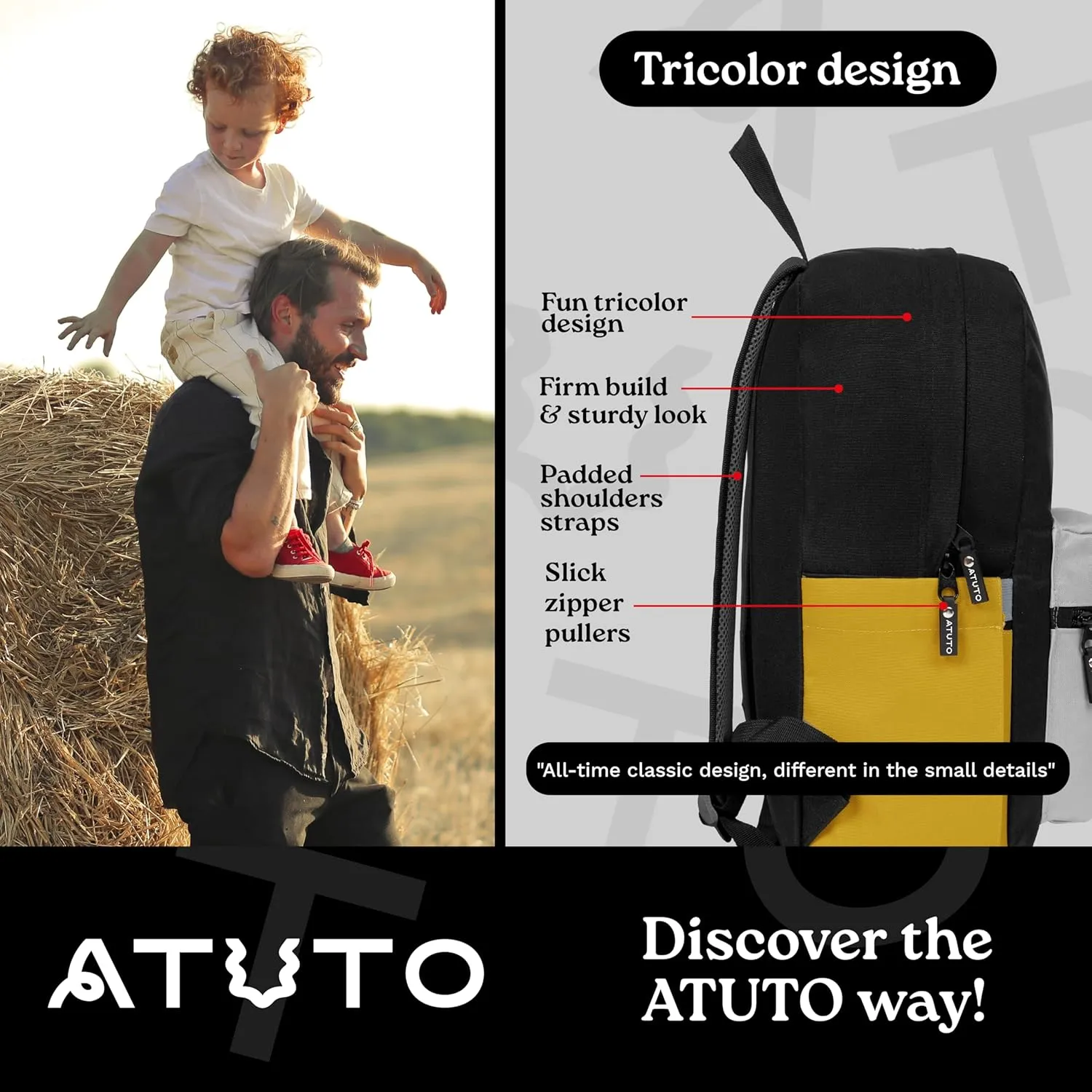 Everyday Backpack, Basic Backpack for Women and Men, Casual Backpack with 20L, Classic Backpack with Durable Fabric (Tricolor Black)