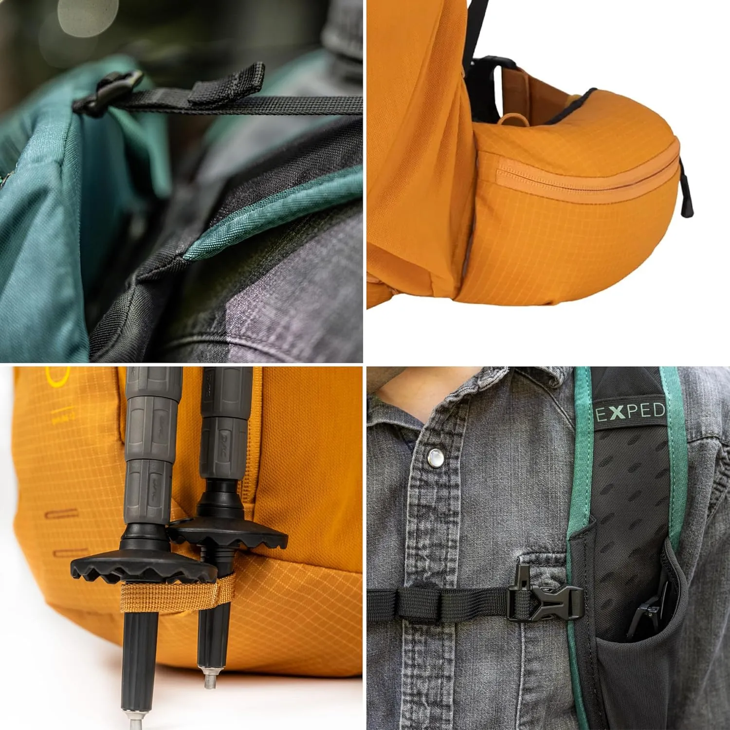 Exped Skyline 30 Liter Backpack - Lightweight Daypack Used for Demanding Hikes, and Multi-Day Hut Tours, Rain Cover, Storage and Bladder Compartment, Short/Medium, Gold
