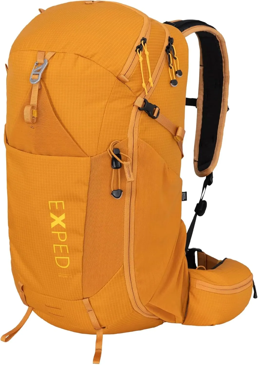 Exped Skyline 30 Liter Backpack - Lightweight Daypack Used for Demanding Hikes, and Multi-Day Hut Tours, Rain Cover, Storage and Bladder Compartment, Short/Medium, Gold