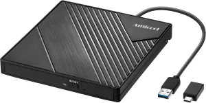 External DVD Drive USB 3.0 USB C CD Burner Amicool CD/DVD  /-RW Optical Drive,Slim Portable DVD CD ROM Rewriter Writer Duplicator for Laptop Desktop PC Windows 10/8/7 MacBook Mac Linux OS Apple, BLACK