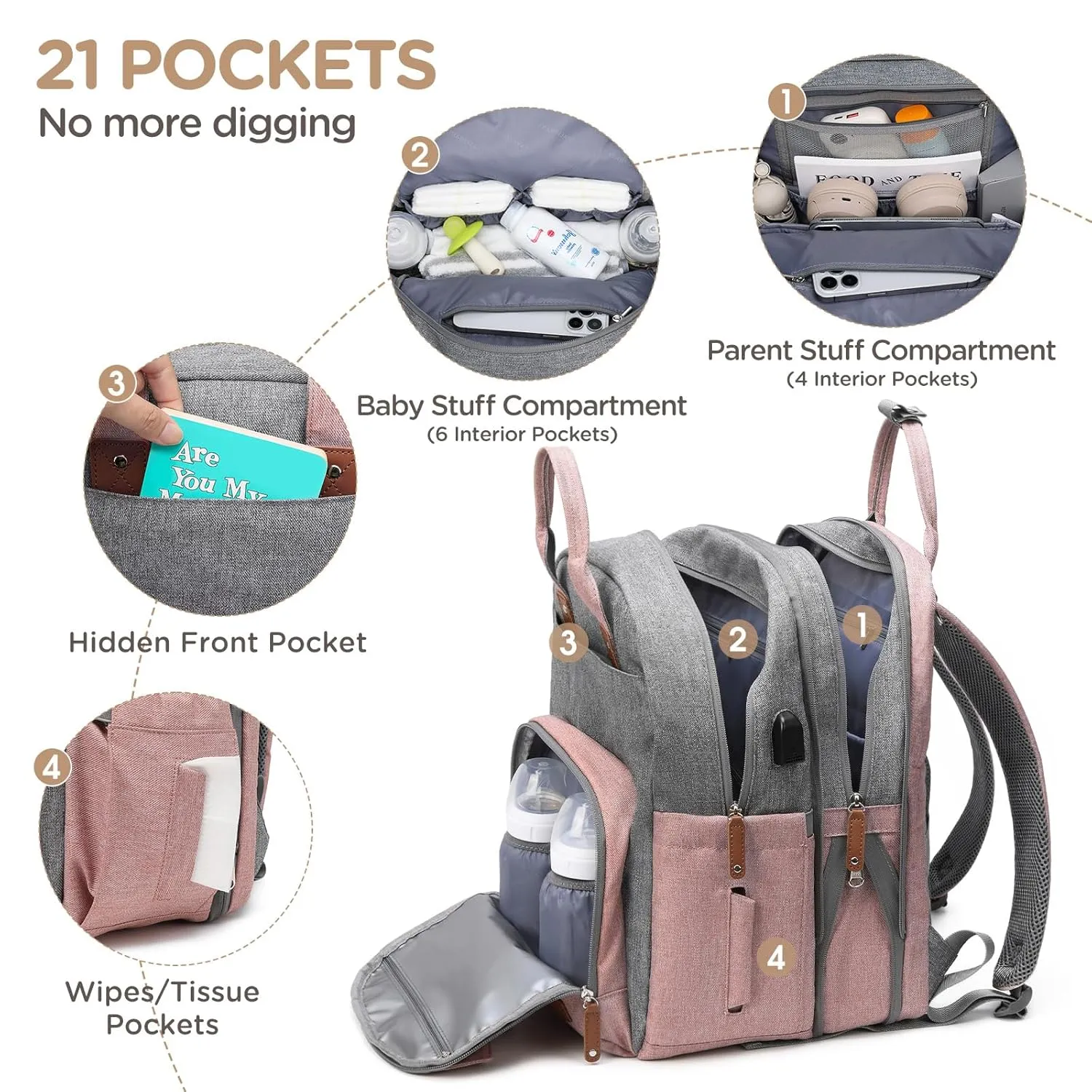 Extra Large Diaper Bag for 2 Kids - Expandable 35L Twin Baby Bags Backpack with 4 Insulated & 16" Laptop Pocket & 2 Compartments - Big Diapers Backpacks - Travel Pañaleras Para Bebe, Unisex