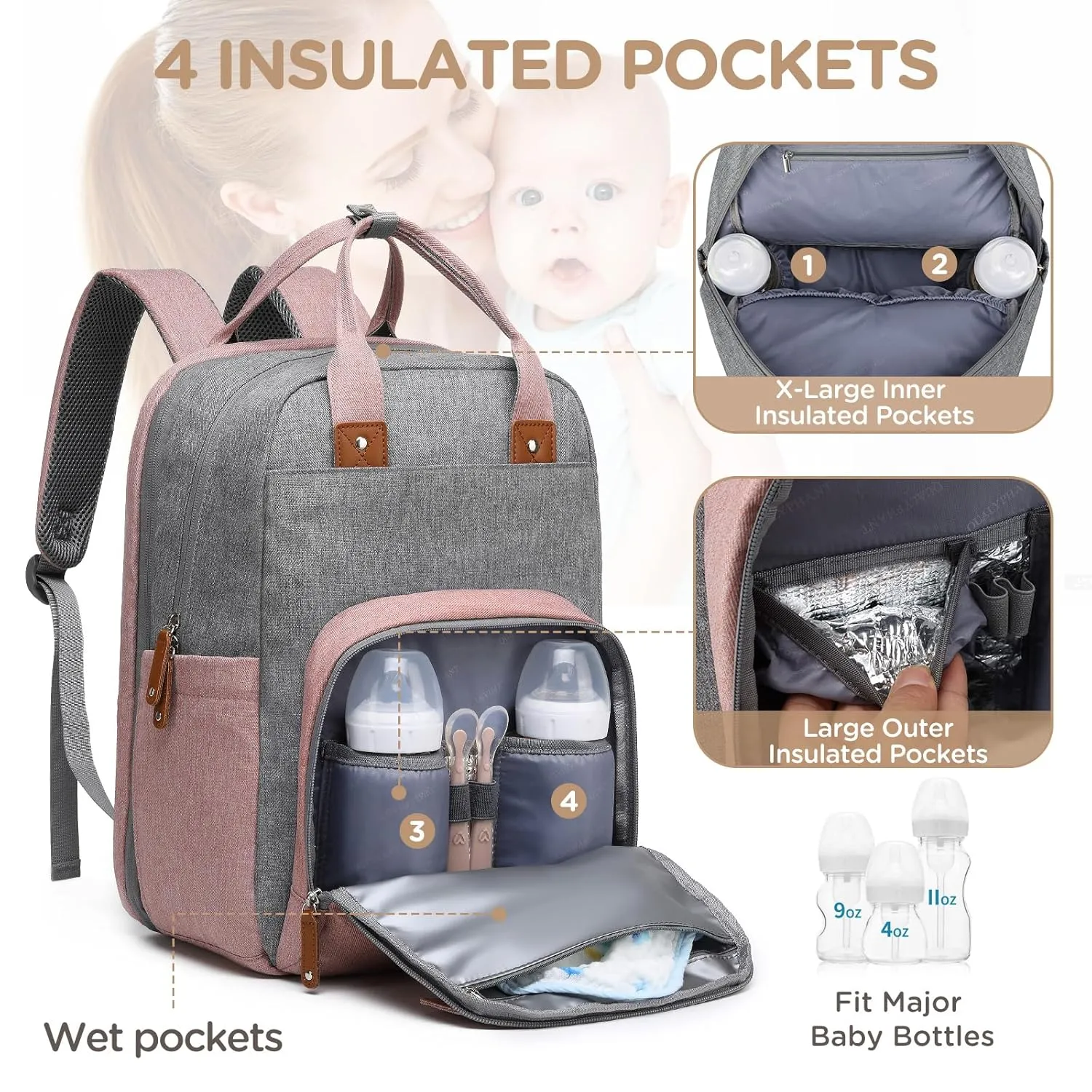 Extra Large Diaper Bag for 2 Kids - Expandable 35L Twin Baby Bags Backpack with 4 Insulated & 16" Laptop Pocket & 2 Compartments - Big Diapers Backpacks - Travel Pañaleras Para Bebe, Unisex