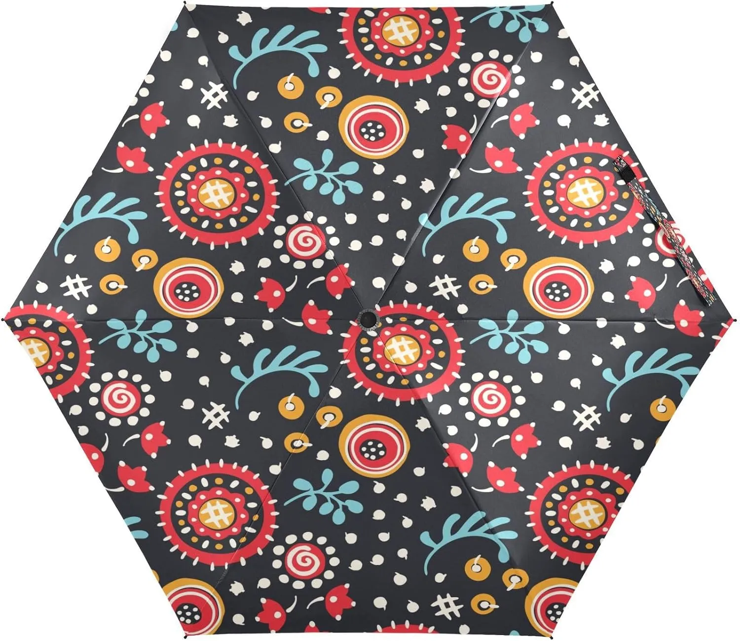 Fantasy Flowers Ethnic Umbrellas for Rain Rotary Natural Travel Umbrella Windproof Compact Folding Mini Umbrella for Purse Lightweight Portable Pocket Umbrella UV Protection for Girls Women