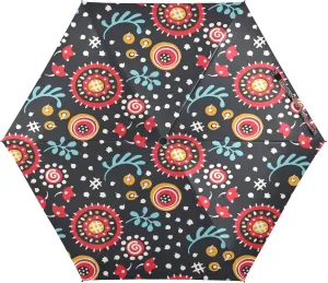 Fantasy Flowers Ethnic Umbrellas for Rain Rotary Natural Travel Umbrella Windproof Compact Folding Mini Umbrella for Purse Lightweight Portable Pocket Umbrella UV Protection for Girls Women