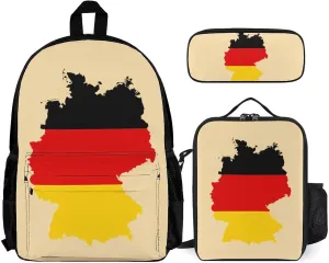 Flag Map of West Germany Printed Backpack Set 3 Pcs Daypack Sets with Lunch Box and Pencil Case for Women Men