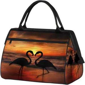 Flamingo Beach Sunset Travel Duffel Bag Sports Travel Duffel Bag Waterproof Durable Large Gym Tote Bag Weekender Overnight Bag for Women Travel Gym Yoga