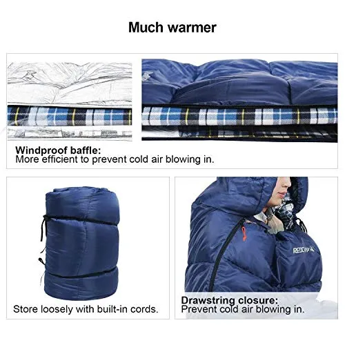 Flannel Sleeping Bag  w/ Detachable Hood for Adults,Cotton Sleeping Bags