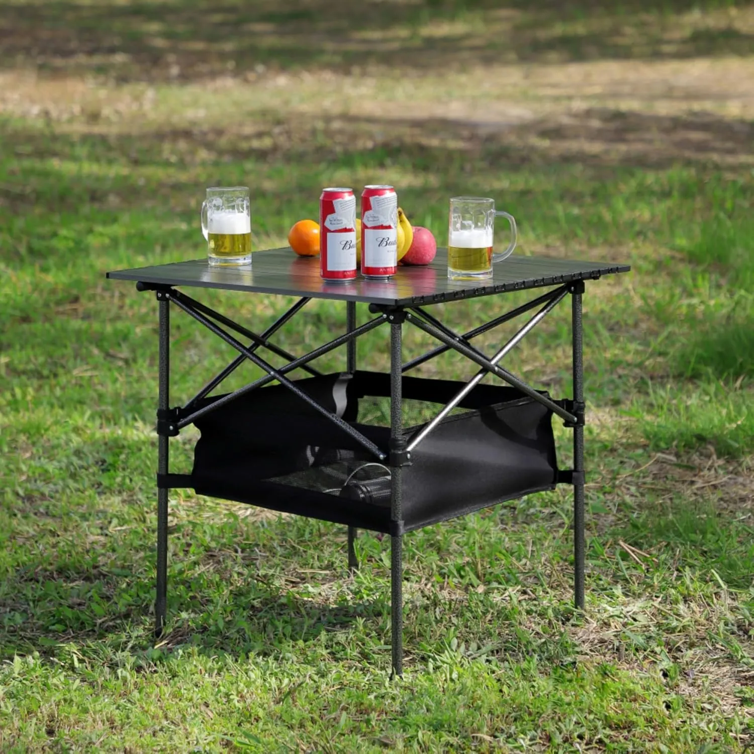 Folding Outdoor Indoor Table and Chairs Set Aluminum Frame Oxford Cloth Chair Oversized Design Soft Padding Side Table Storage Pocket (Black Green(Chair A),Set of 3)
