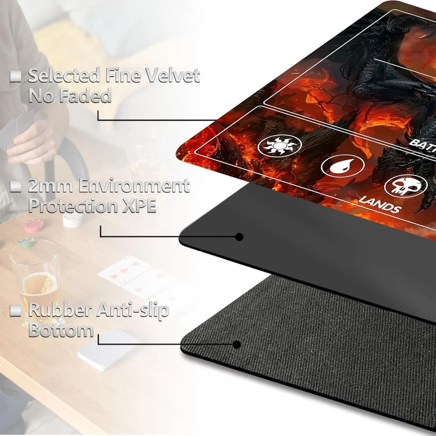 for MTG Playmat with Card Storage Bag,Non-Slip Rubber Base & Smooth Surface 24x14in,Beginner-Friendly Magic Mat for Commander Deck,Flame Black Dragon