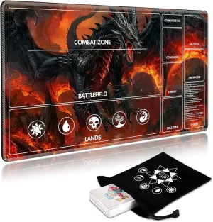 for MTG Playmat with Card Storage Bag,Non-Slip Rubber Base & Smooth Surface 24x14in,Beginner-Friendly Magic Mat for Commander Deck,Flame Black Dragon