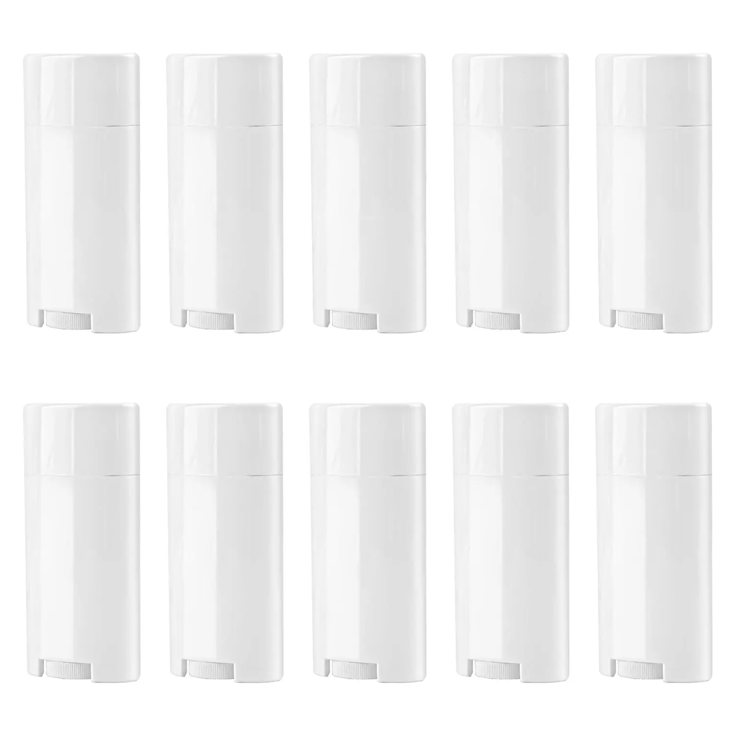 Framendino, 10 Pack 2.5 Oz Empty Deodorant Containers Plastic 75 ml White Oval Twist-Up Refillable Tubes Container for DIY