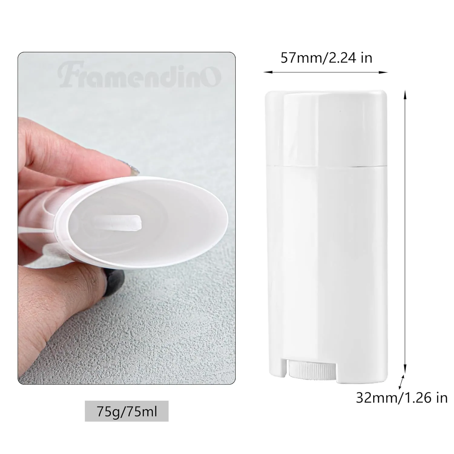 Framendino, 10 Pack 2.5 Oz Empty Deodorant Containers Plastic 75 ml White Oval Twist-Up Refillable Tubes Container for DIY