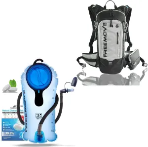 FREEMOVE 3L Hydration Bladder - Blue   Daypack Backpack - Gray, 10L Capacity & Many Compartments