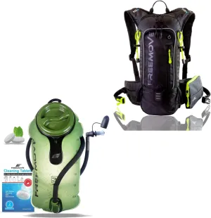 FREEMOVE 3L Hydration Bladder - Green   Daypack Backpack - Black, 10L Capacity & Many Compartments