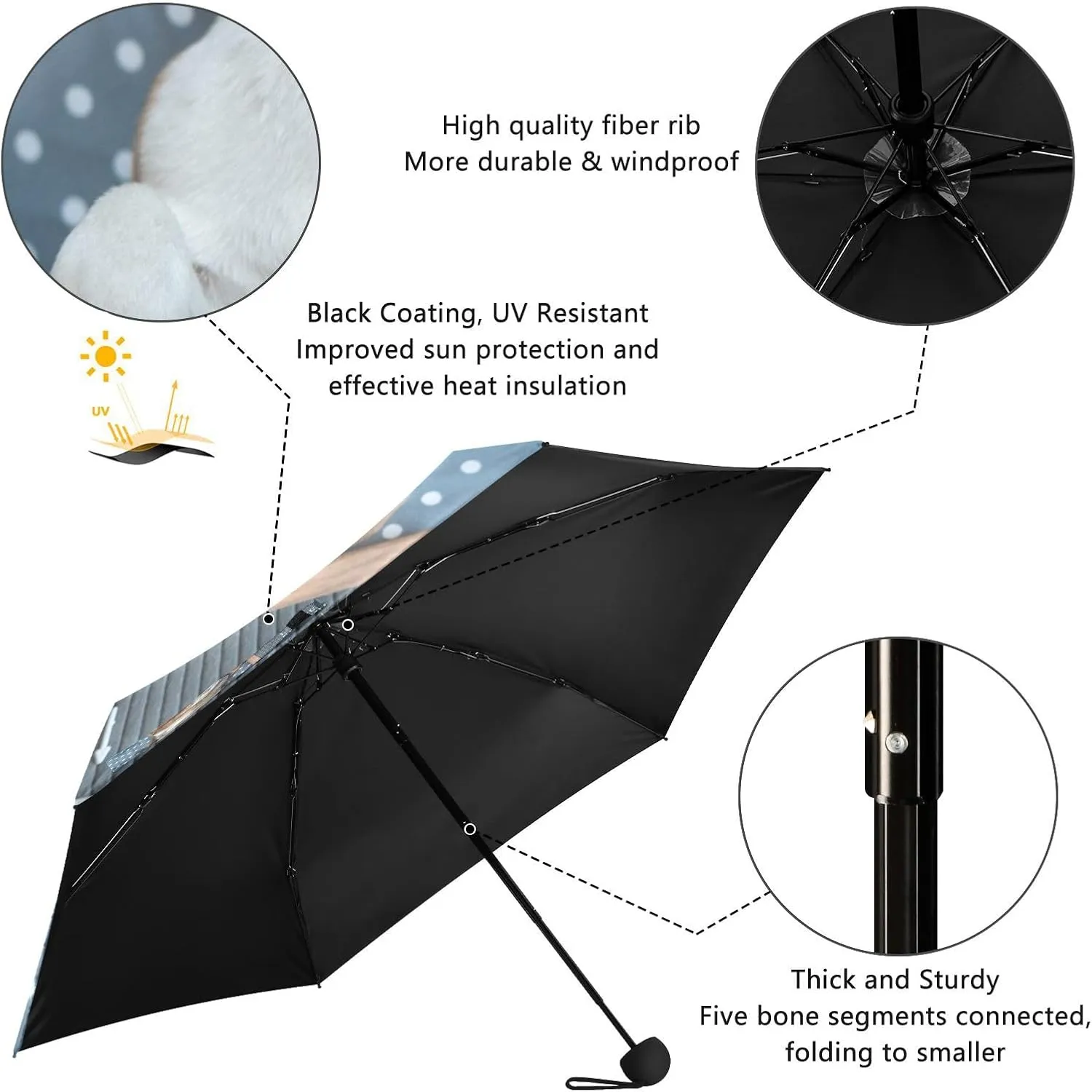French Bulldog Dog Mushroom Umbrellas for Rain Autumn Forest Travel Umbrella Windproof Small Folding Umbrella Mini Compact Umbrella for Purse Lightweight Pocket for women