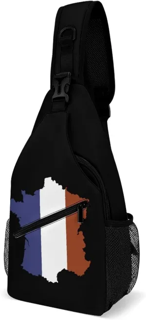 French Map Flag Fashion Sling Bag Shoulder Chest Crossbody Bags for Women Men Backpack Daypack Travel Hiking