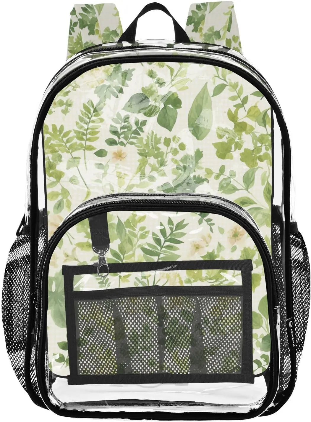 FRODOTGV Dreamy Sea Green Ferns Clear Backpacks for Kids Clear Book Bag for Teen Girls See Through Transparent Heavy Duty Bag