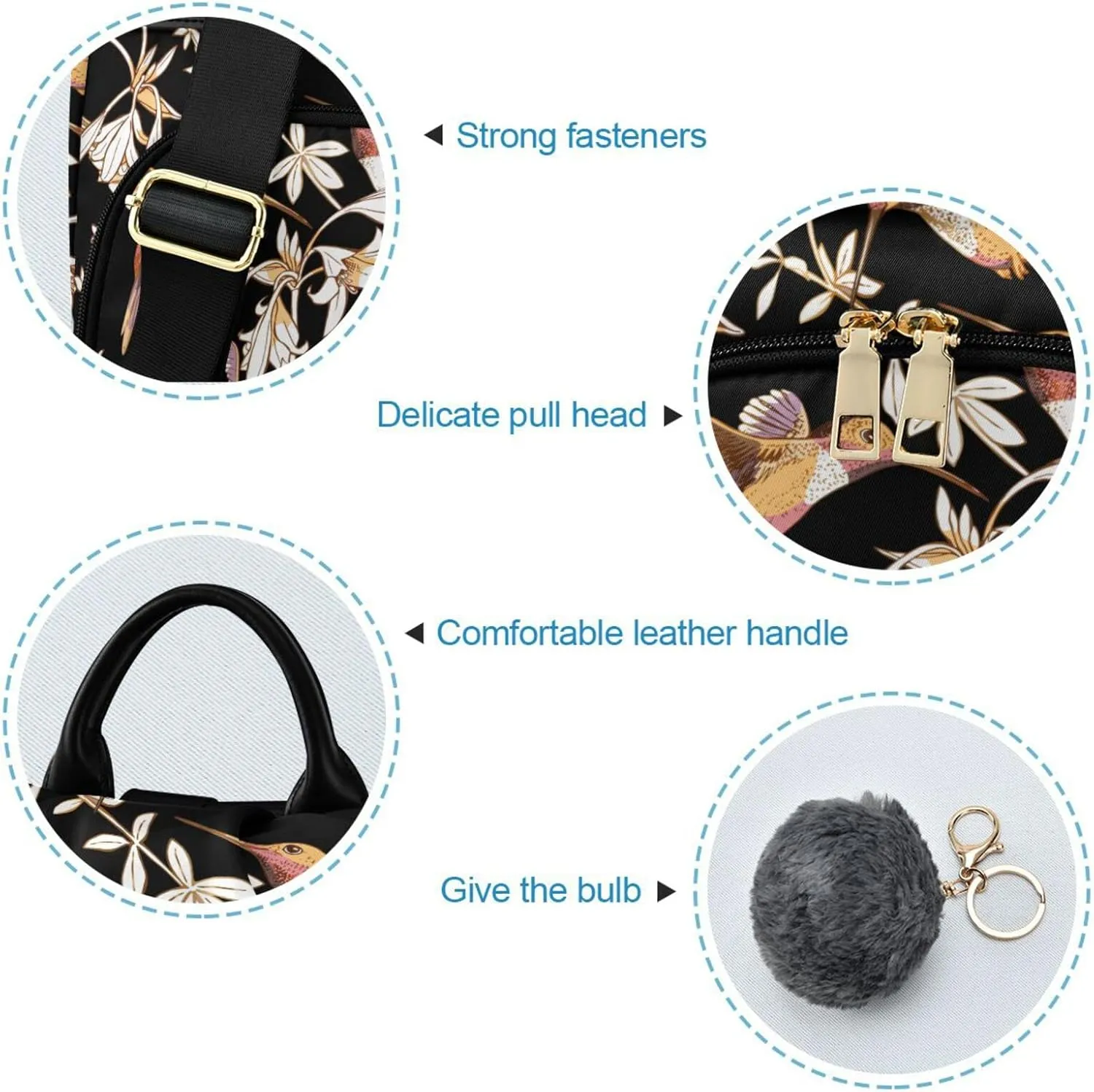 Fustylead Floral Gold Hummingbirds Flowers Backpack Purse for Women Anti Theft Fashion Back Pack Shoulder Bag