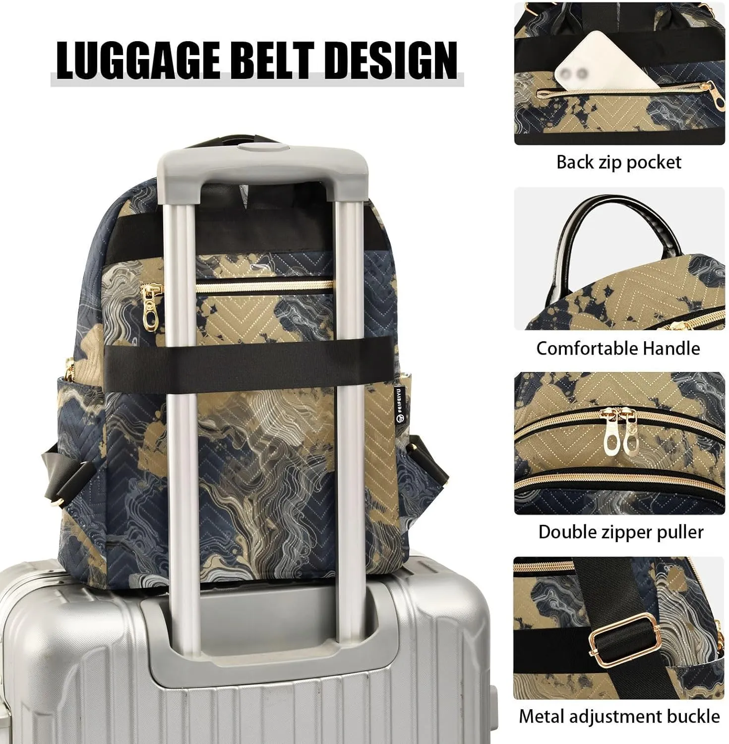GAIGEO Black Bronzing Texture Scene Women Fashion Backpacks, Backpack Purse Medium Size, Casual Daypack for Women, M