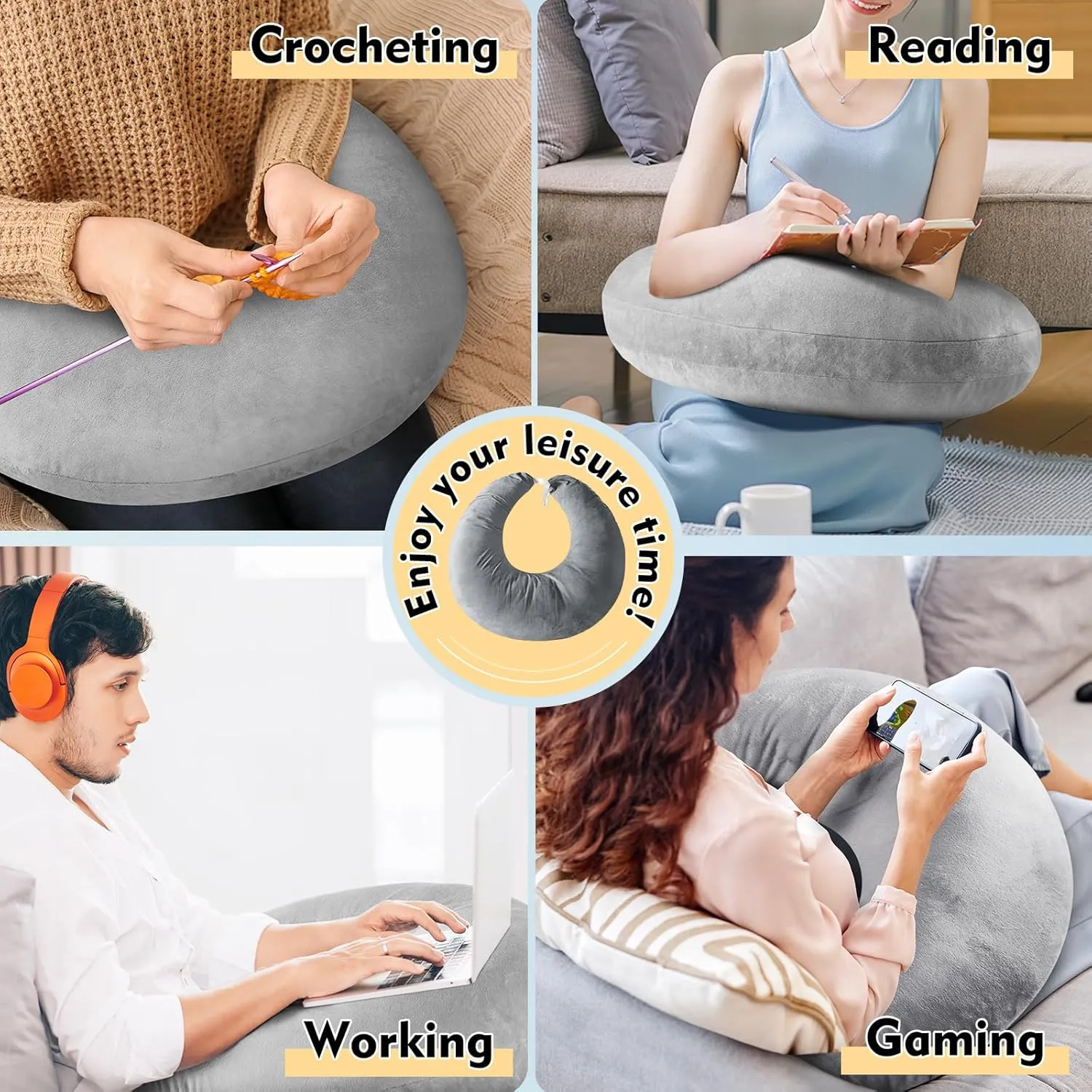 Gaming Pillow Arm Support Pillow for Bed & Sofa: Ergonomic U-Shaped Lap Pillow with Elbow Rest for Adults & Kids - Reduces Arm Pain & Fatigue During Gaming, Reading, Working & Crocheting