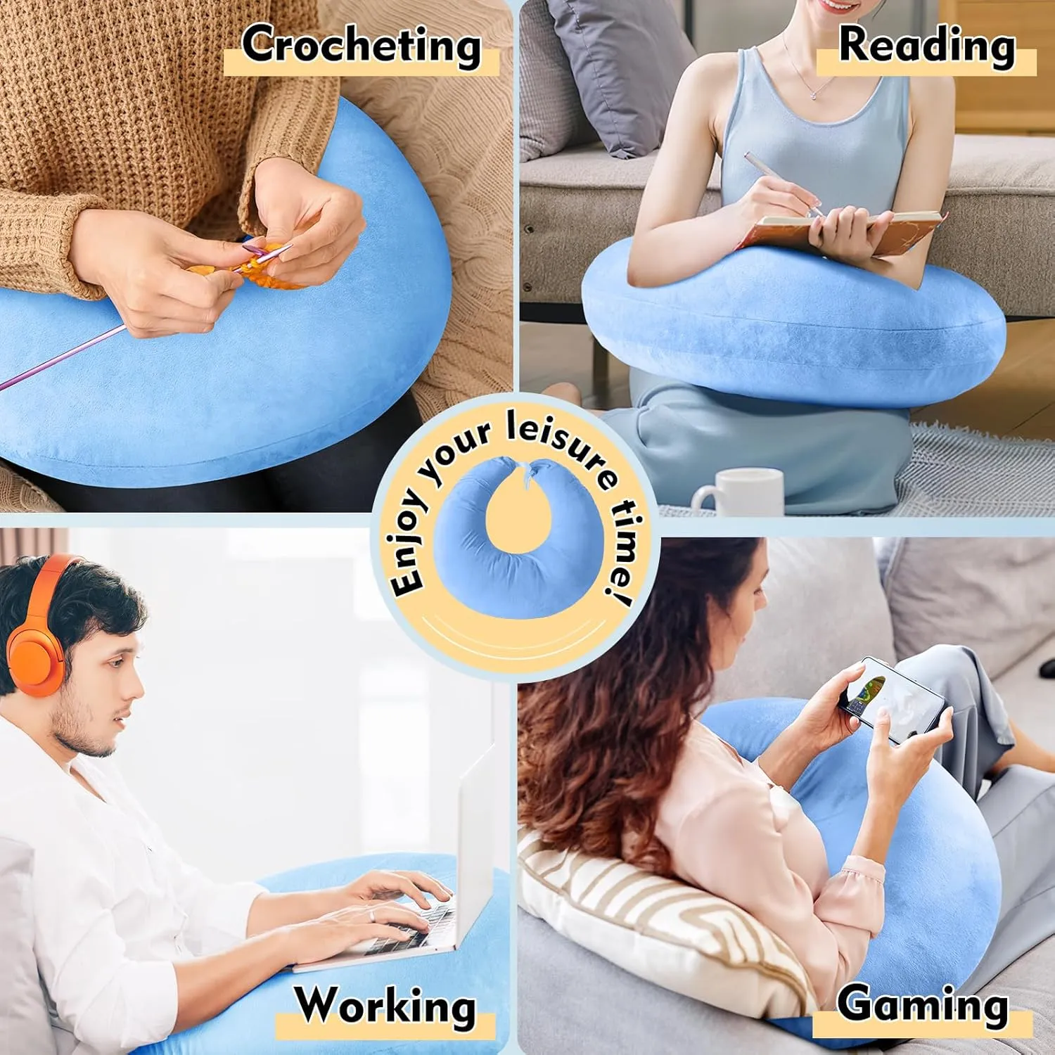 Gaming Pillow Arm Support Pillow for Bed & Sofa: Ergonomic U-Shaped Lap Pillow with Elbow Rest for Adults & Kids - Reduces Arm Pain & Fatigue During Gaming, Reading, Working & Crocheting