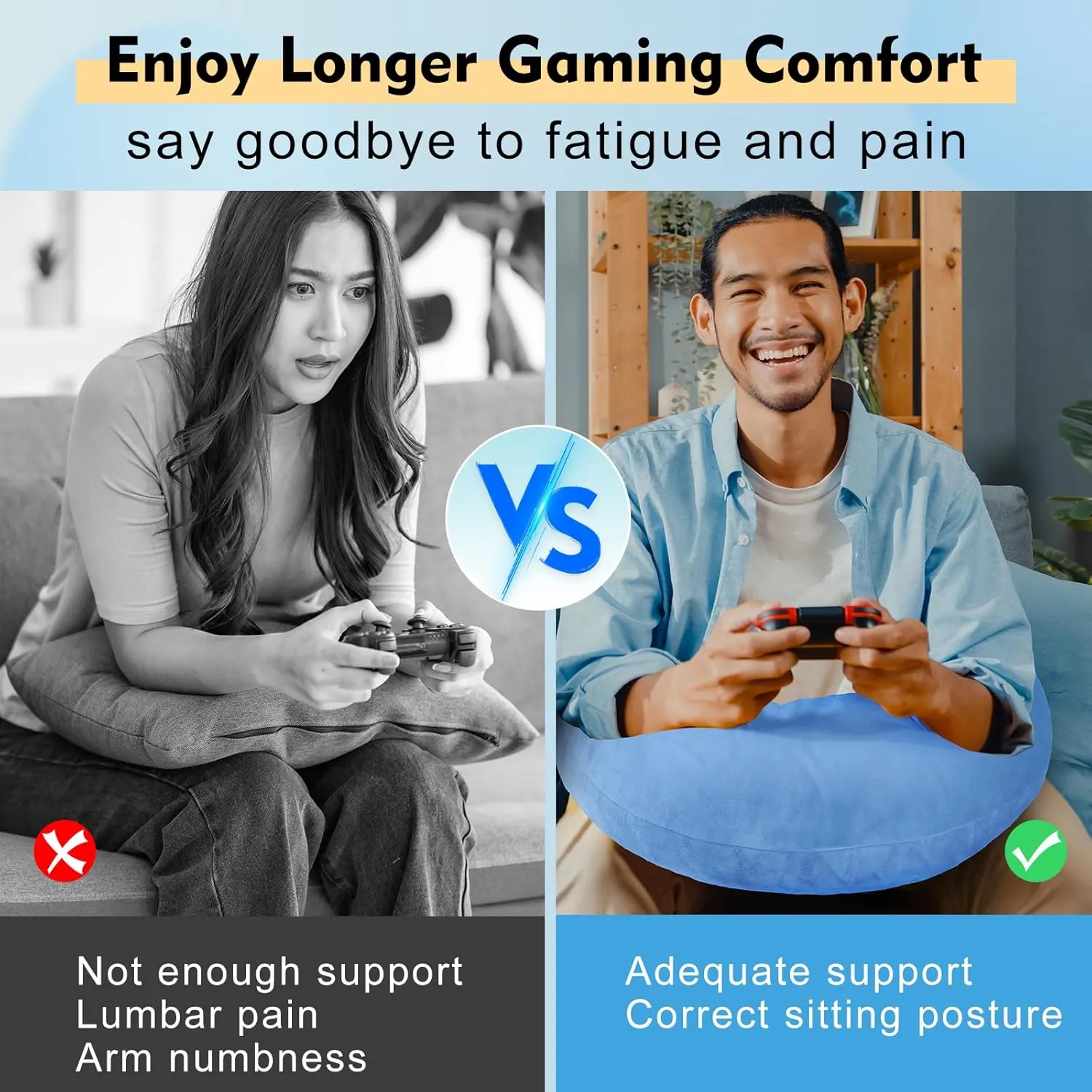 Gaming Pillow Arm Support Pillow for Bed & Sofa: Ergonomic U-Shaped Lap Pillow with Elbow Rest for Adults & Kids - Reduces Arm Pain & Fatigue During Gaming, Reading, Working & Crocheting