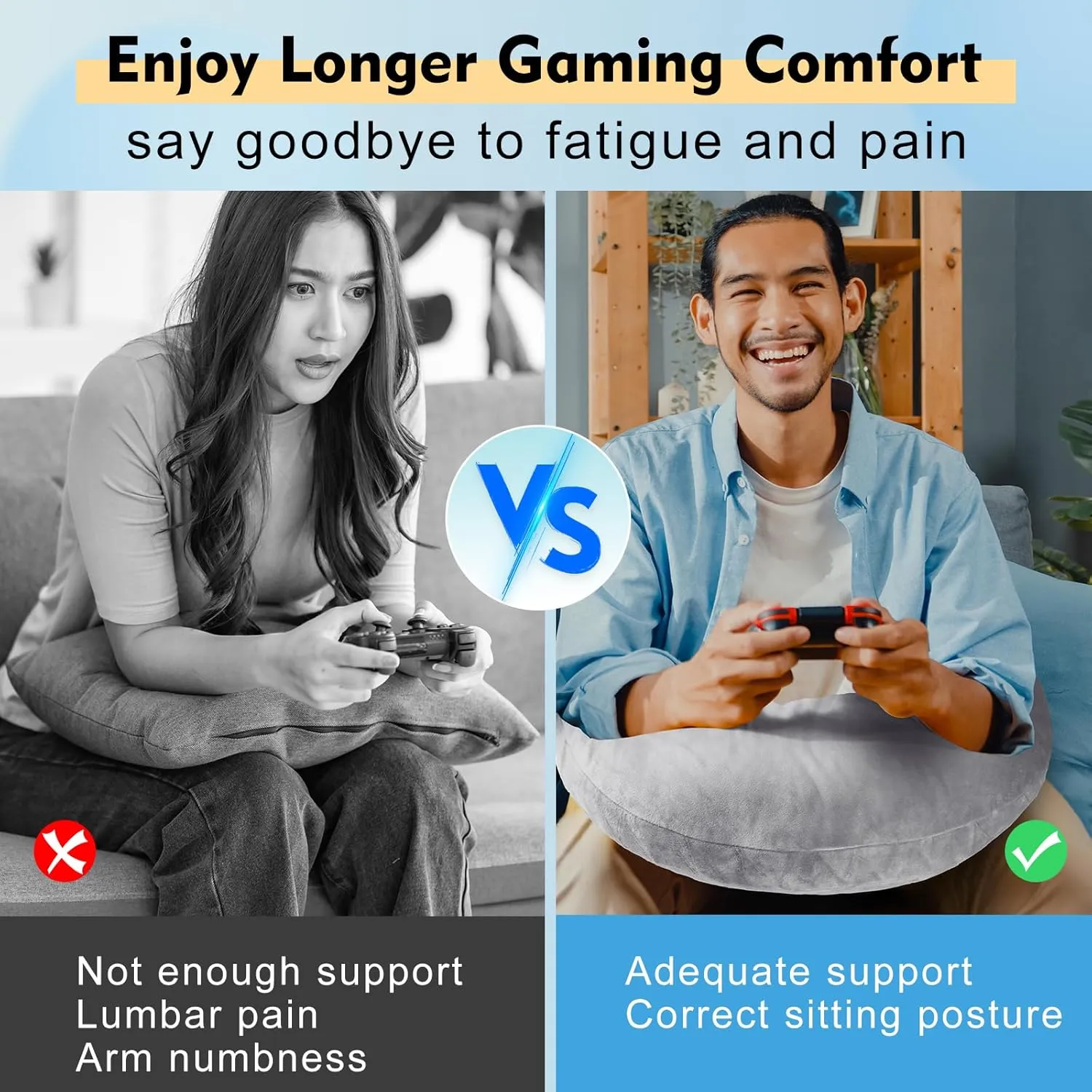 Gaming Pillow Arm Support Pillow for Bed & Sofa: Ergonomic U-Shaped Lap Pillow with Elbow Rest for Adults & Kids - Reduces Arm Pain & Fatigue During Gaming, Reading, Working & Crocheting