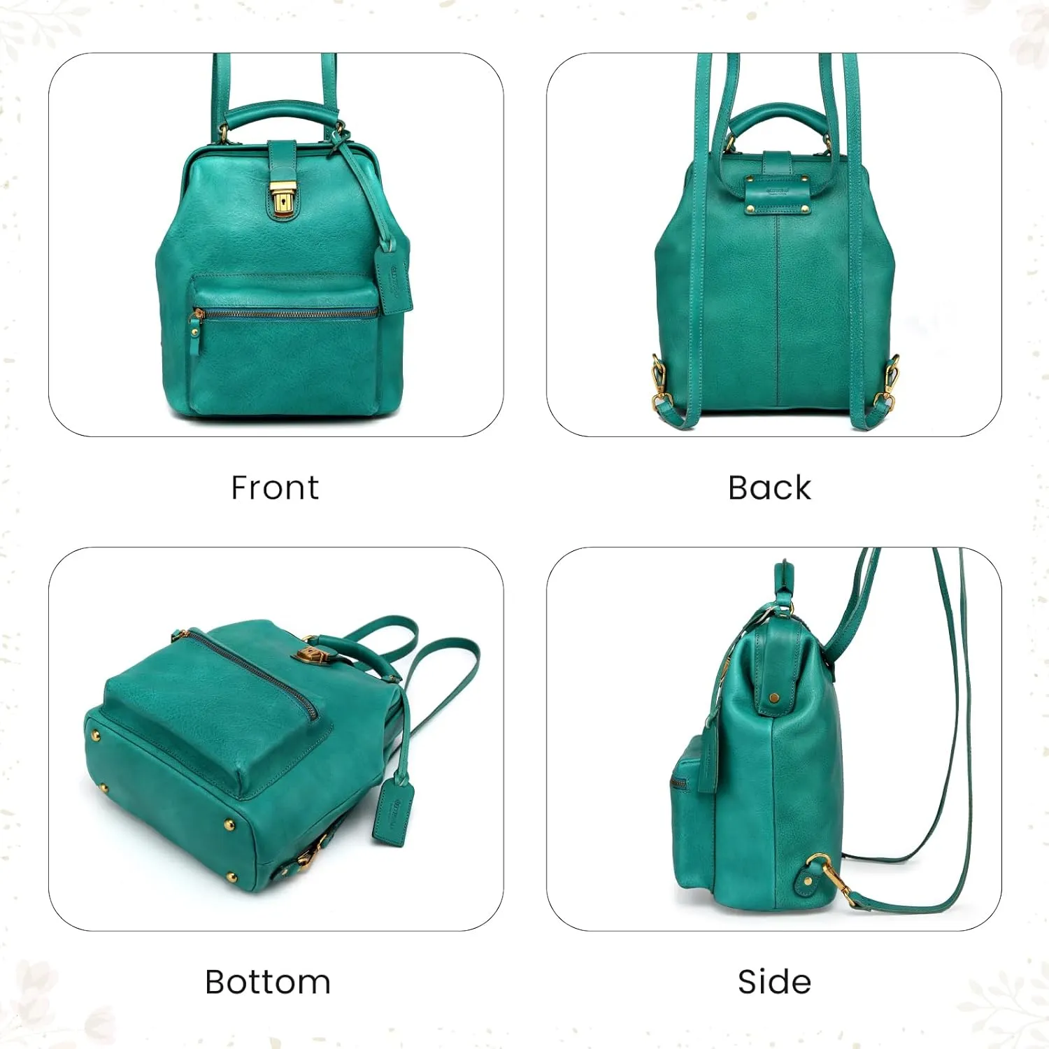 Genuine Leather Backpack Purse for Women Casual Daypack Small Business Casual Fashion Backpack for Women (Aqua)