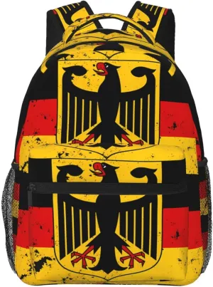 Germany Coat Of Arms German Flag Casual Backpack Travel Pack Bag Laptop Backpacks With Side Pockets Front Zipper Pockets Bookpack Daypack Picnic Rucksack Computer Bag