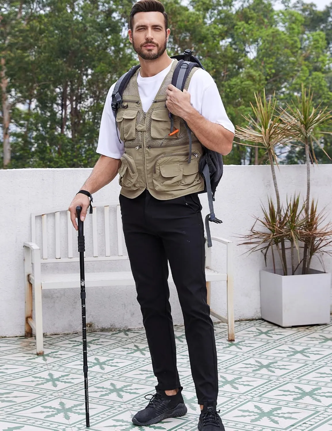 Gihuo Men's Fishing Vest Utility Safari Travel Vest with Pockets Outdoor Work Photo Cargo Fly Summer Vest