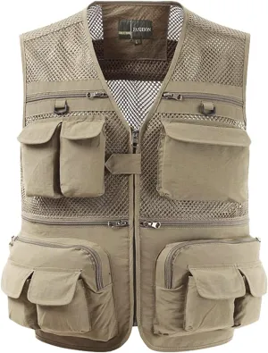 Gihuo Men's Fishing Vest Utility Safari Travel Vest with Pockets Outdoor Work Photo Cargo Fly Summer Vest