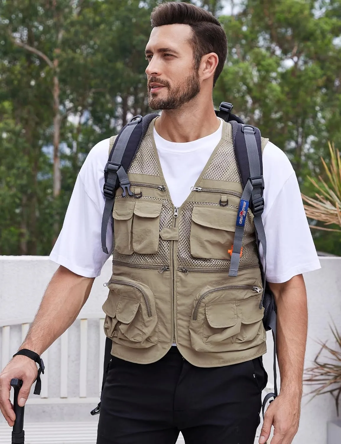Gihuo Men's Fishing Vest Utility Safari Travel Vest with Pockets Outdoor Work Photo Cargo Fly Summer Vest