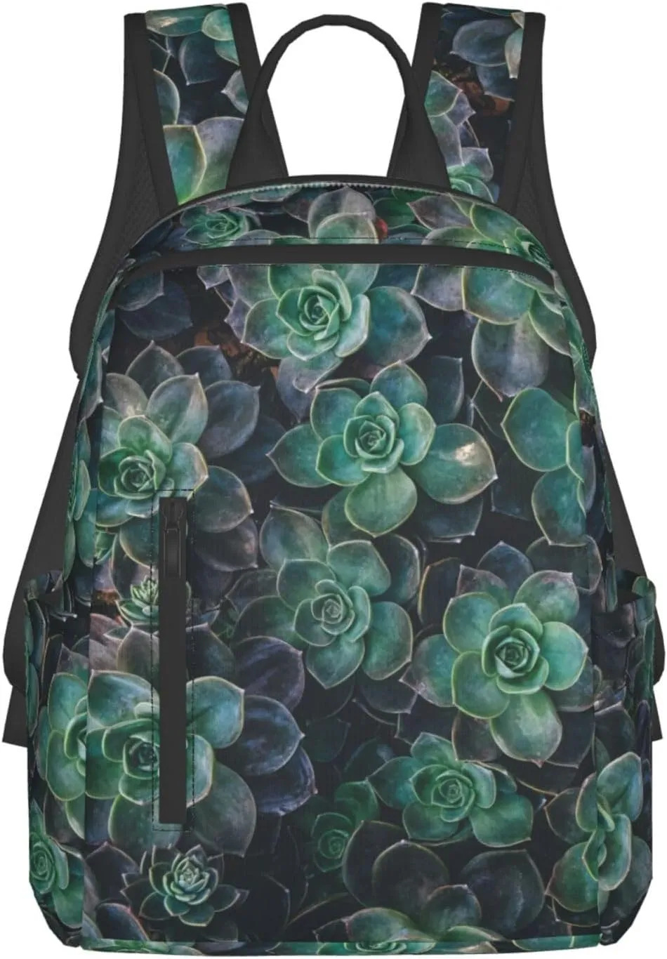 Green Succulent Print Lightweight Hiking Backpack Travel Bags Casual Daypacks Unisex Polyester backpacks