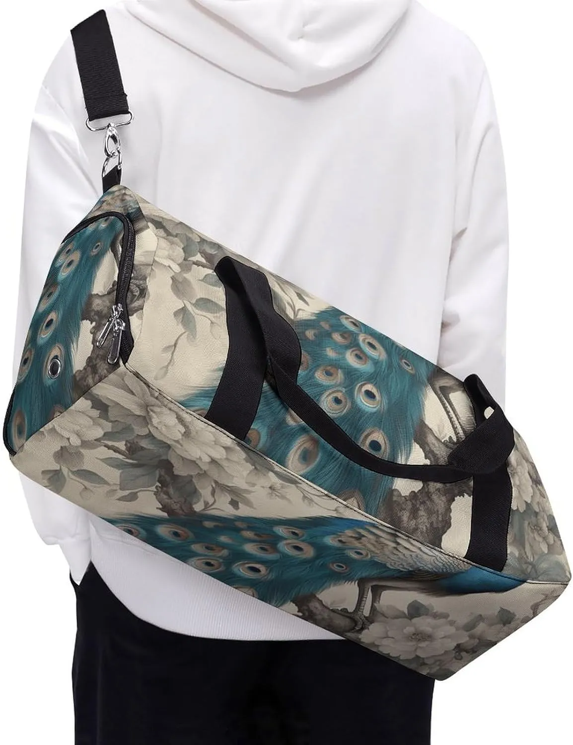 Gym Bag A Blue Peacock Duffel Bag for Men Women Overnight Bag with Shoe Compartment Workout Bags