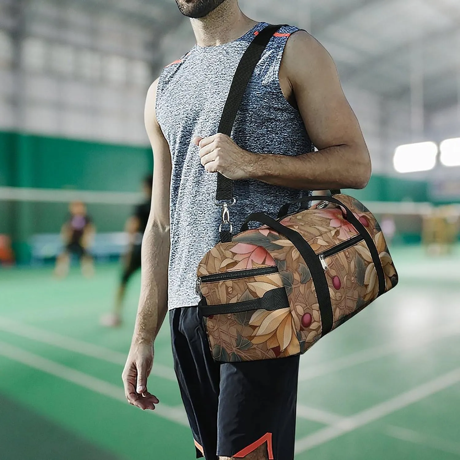 Gym Bag Art Style Flowers Duffel Bag for Men Women Overnight Bag with Shoe Compartment Workout Bags