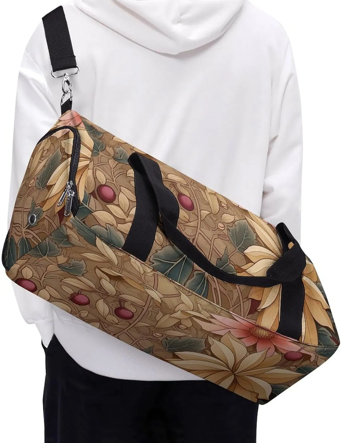 Gym Bag Art Style Flowers Duffel Bag for Men Women Overnight Bag with Shoe Compartment Workout Bags
