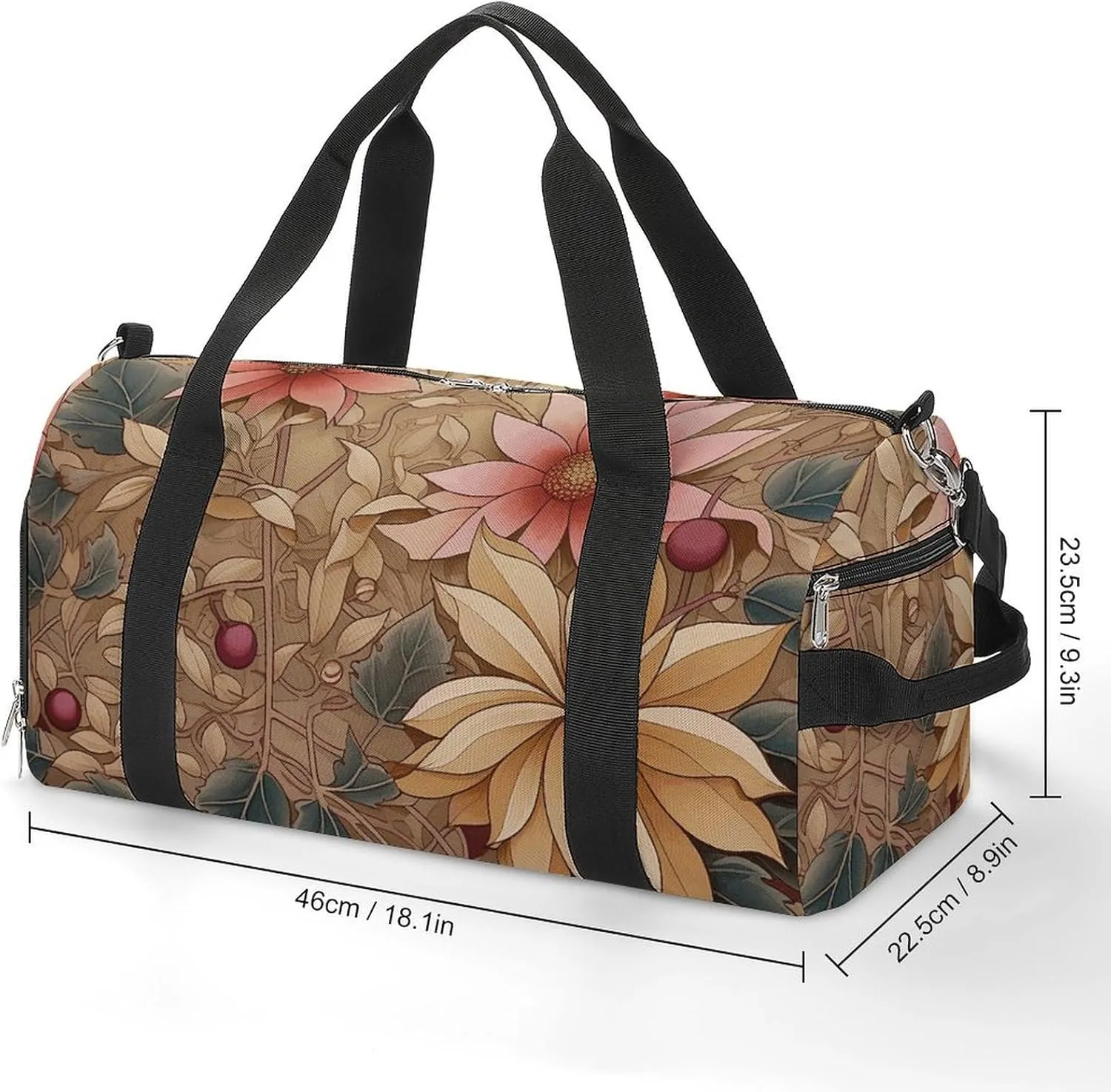 Gym Bag Art Style Flowers Duffel Bag for Men Women Overnight Bag with Shoe Compartment Workout Bags