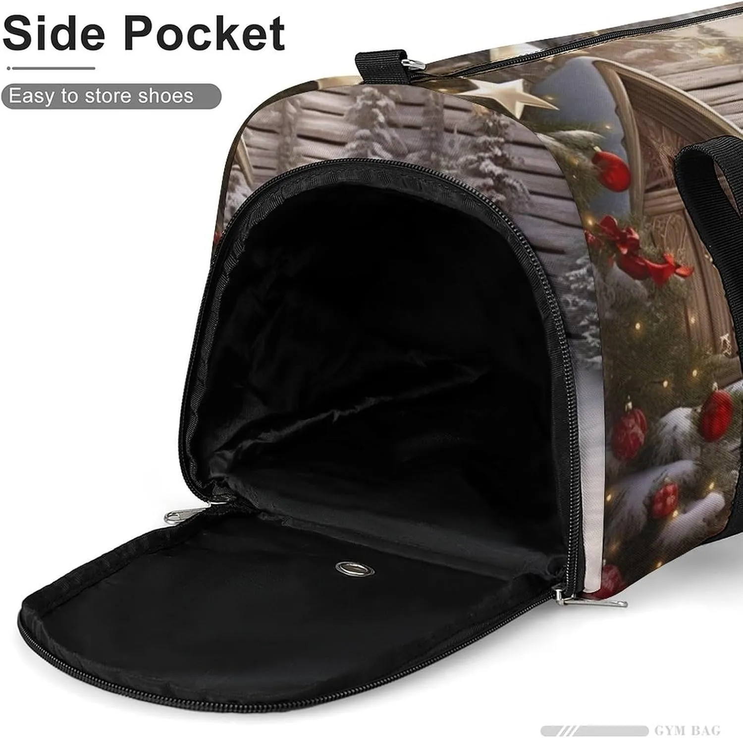 Gym Bag Christmas Wood Duffel Bag for Men Women Overnight Bag with Shoe Compartment Workout Bags