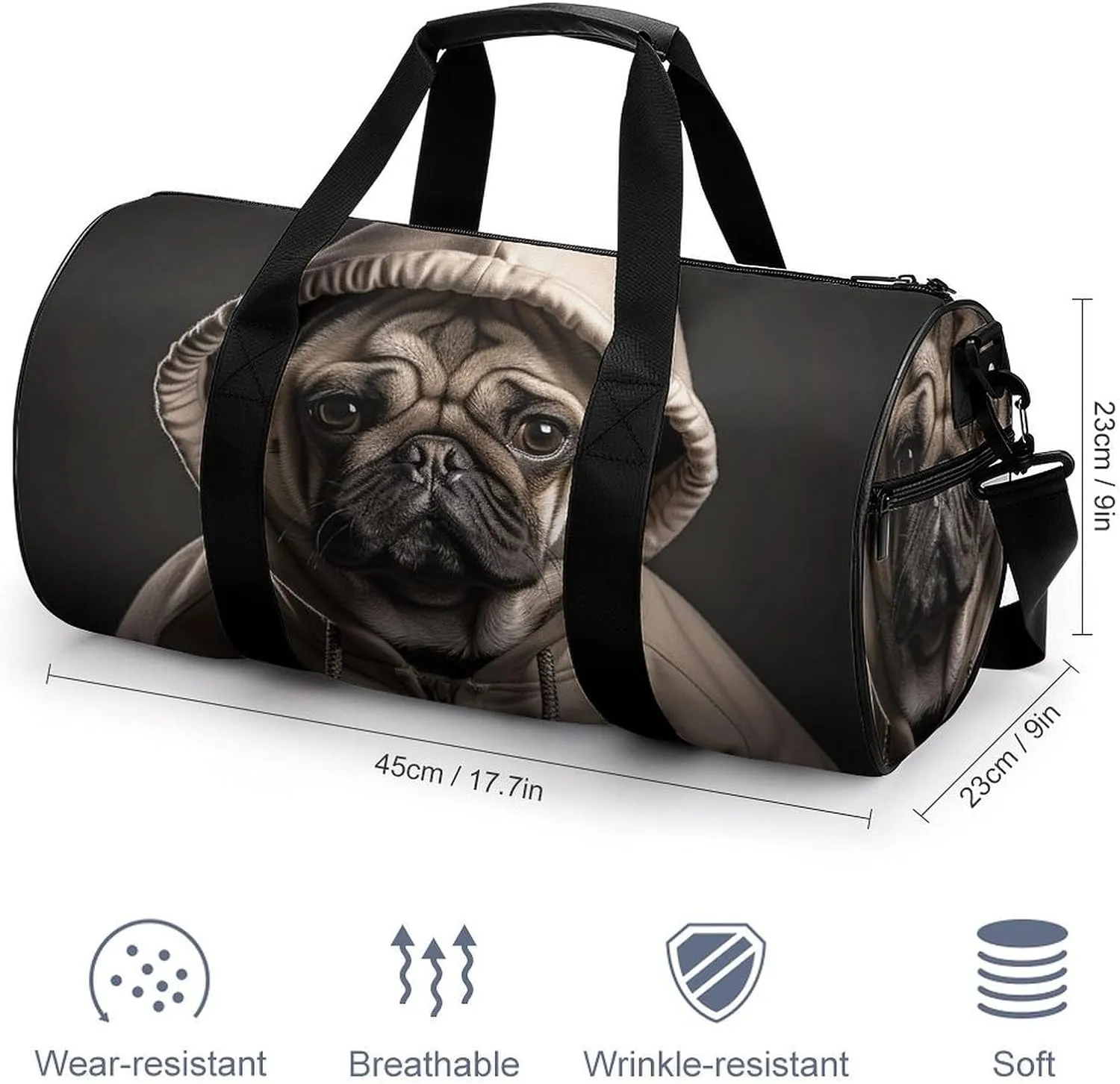 Gym Bag Dog Wearing Hat Duffel Bag for Men Women Overnight Bag with Shoe Compartment Workout Bags